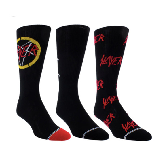 Perri's Socks Slayer Crew Socks 3-Pair Mens 7-12 Licensed Black Red Goth Metal - Picture 4 of 10